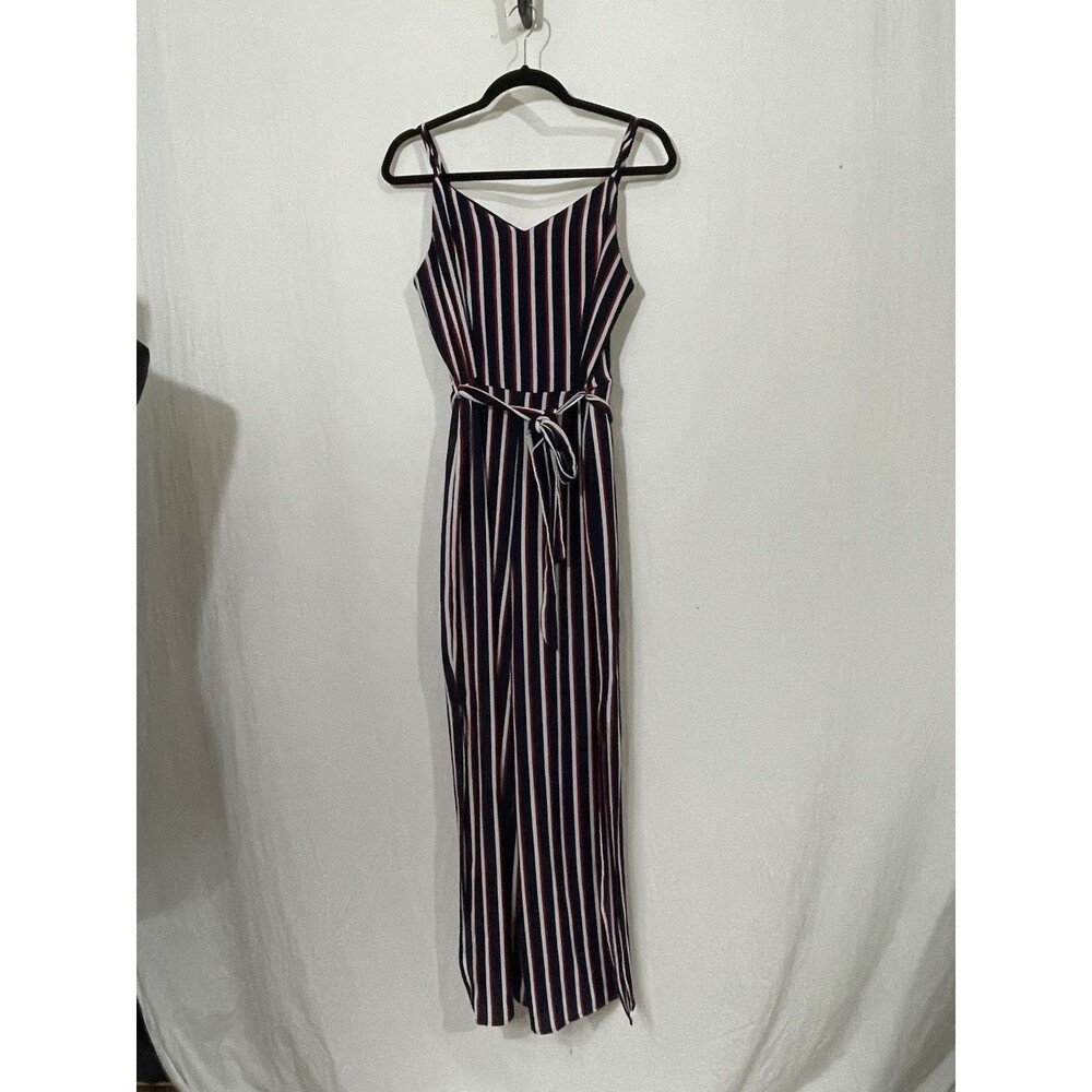Monteau LA Wide Leg Size XL Jumpsuit Dark Navy Color with White & Red Stripes